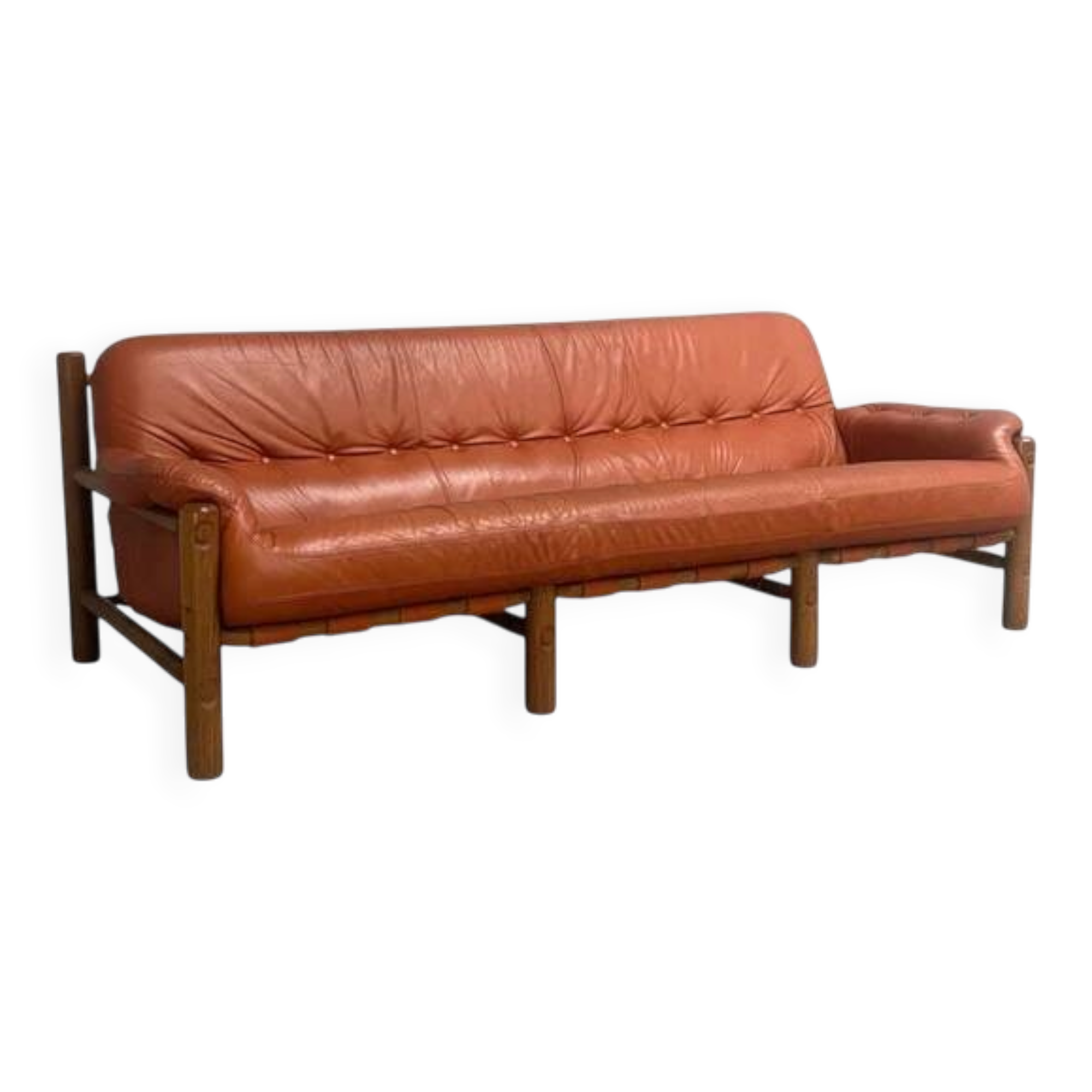 Brutalist, Brazilian style leather lounge sofa, 1960s