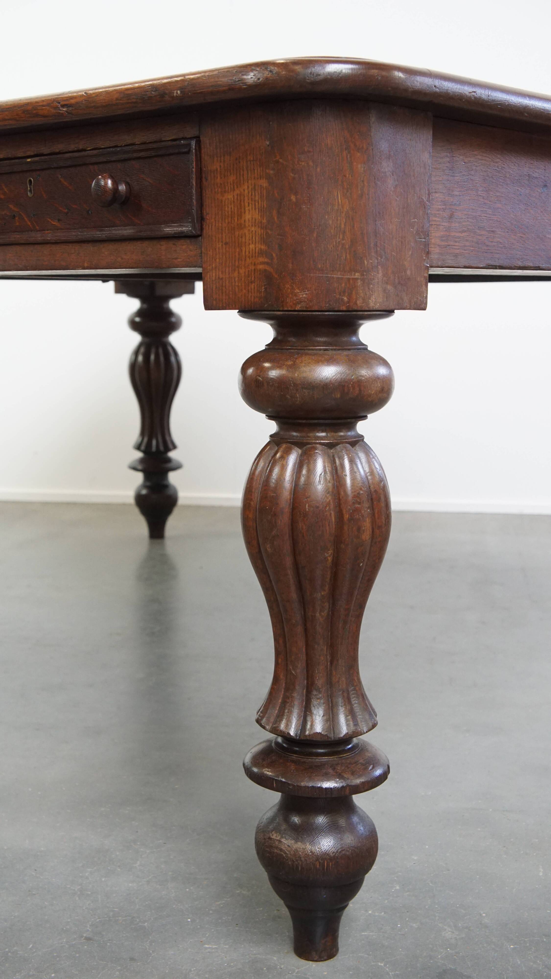 Antique English Oak Writing Desk / Partner Desk with a Leather Top