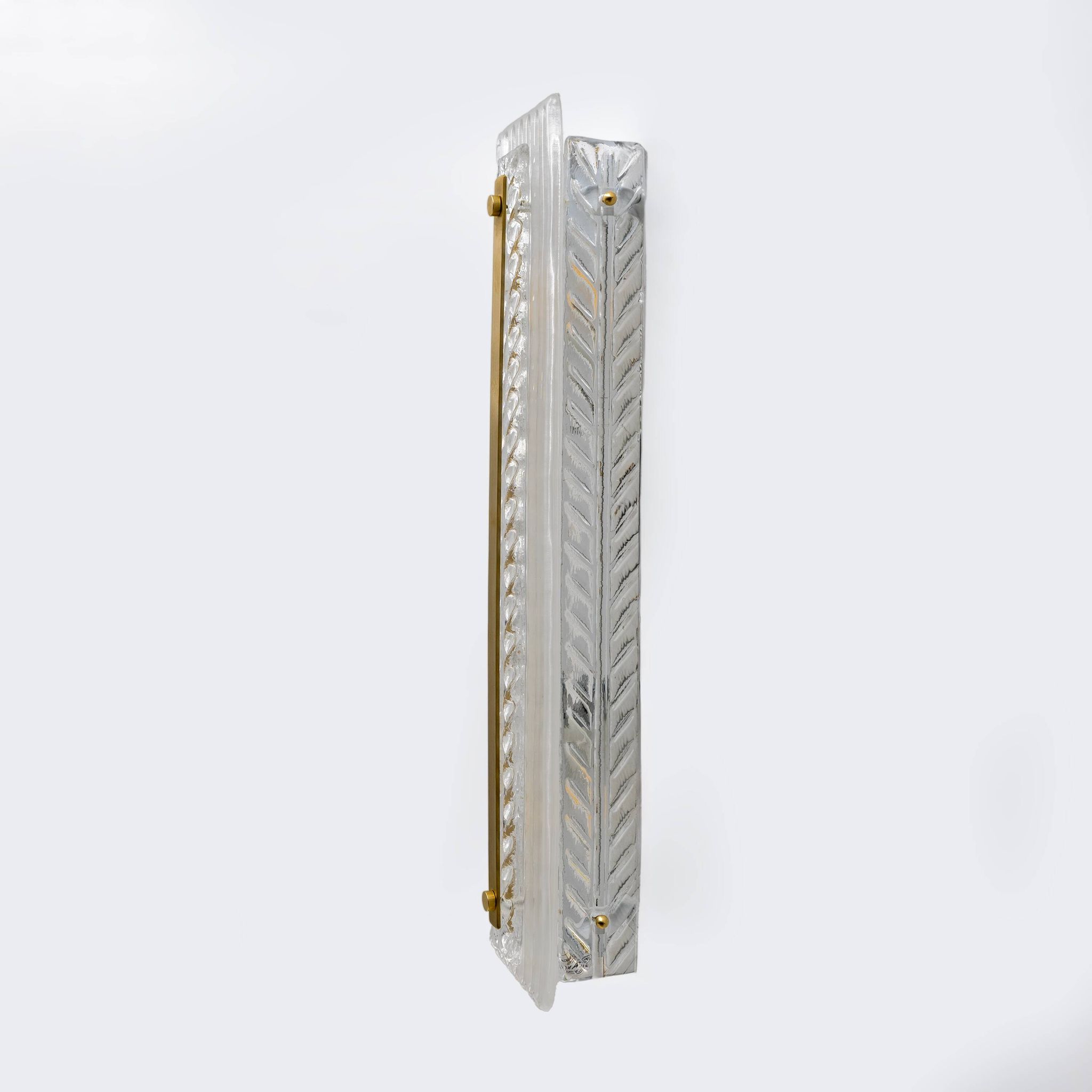 Pair of Art Deco Style Brass and Textured Murano Glass Sconces