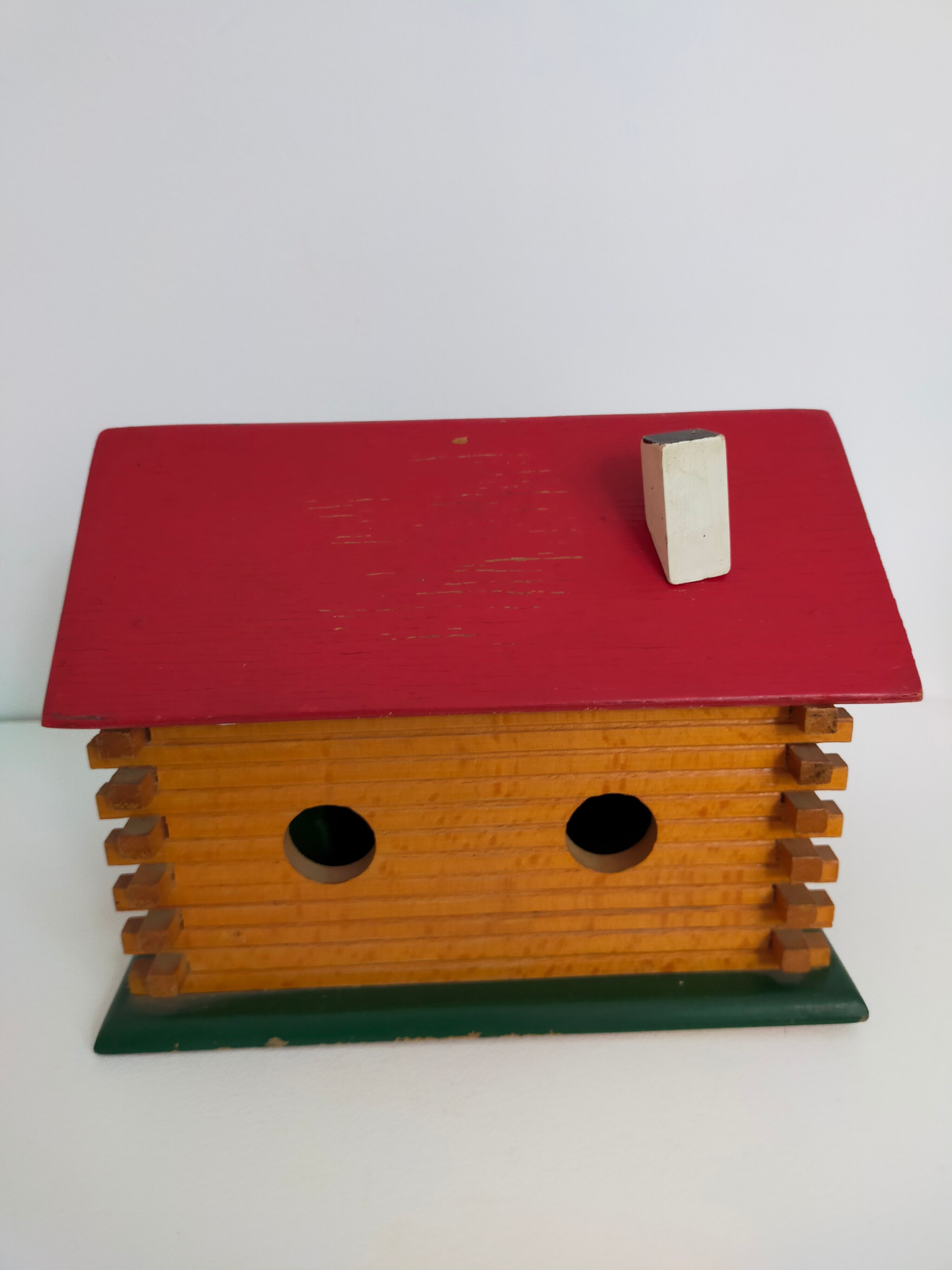Wooden house furnished vintage toy child