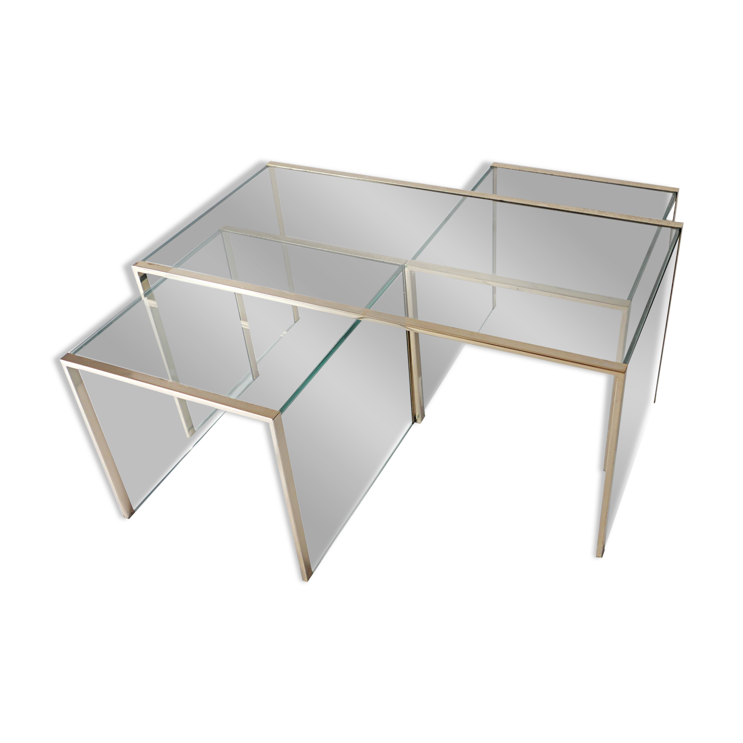 3 nesting coffee tables in glass and gilded metal, 1950-1970