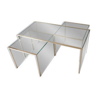 3 nesting coffee tables in glass and gilded metal, 1950-1970