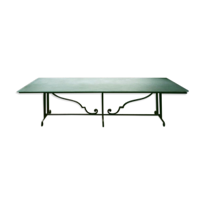 table en fer forgé et plateau pictet en verre givré