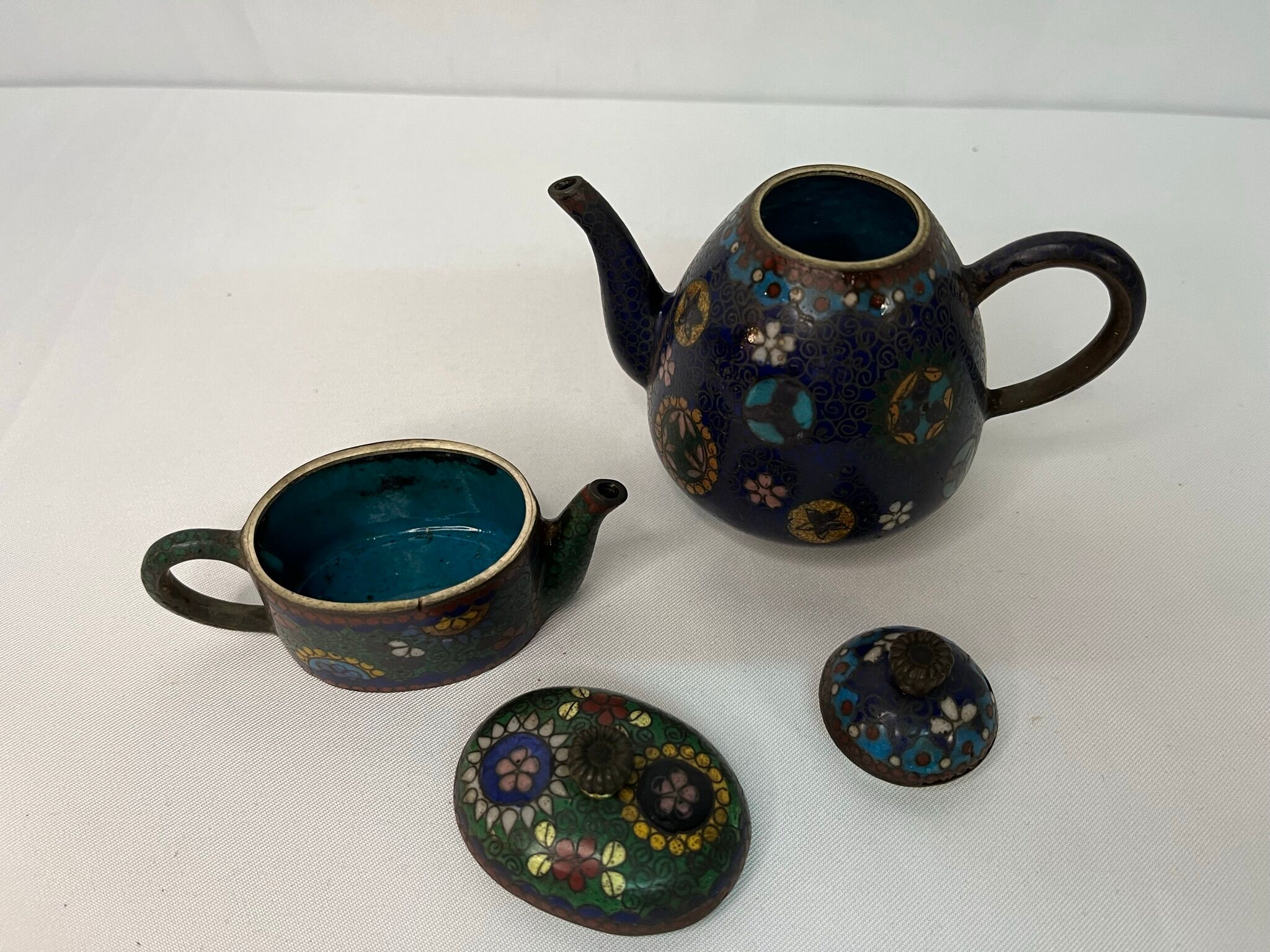 Cloisonné bronze jugs, early 20th century, China