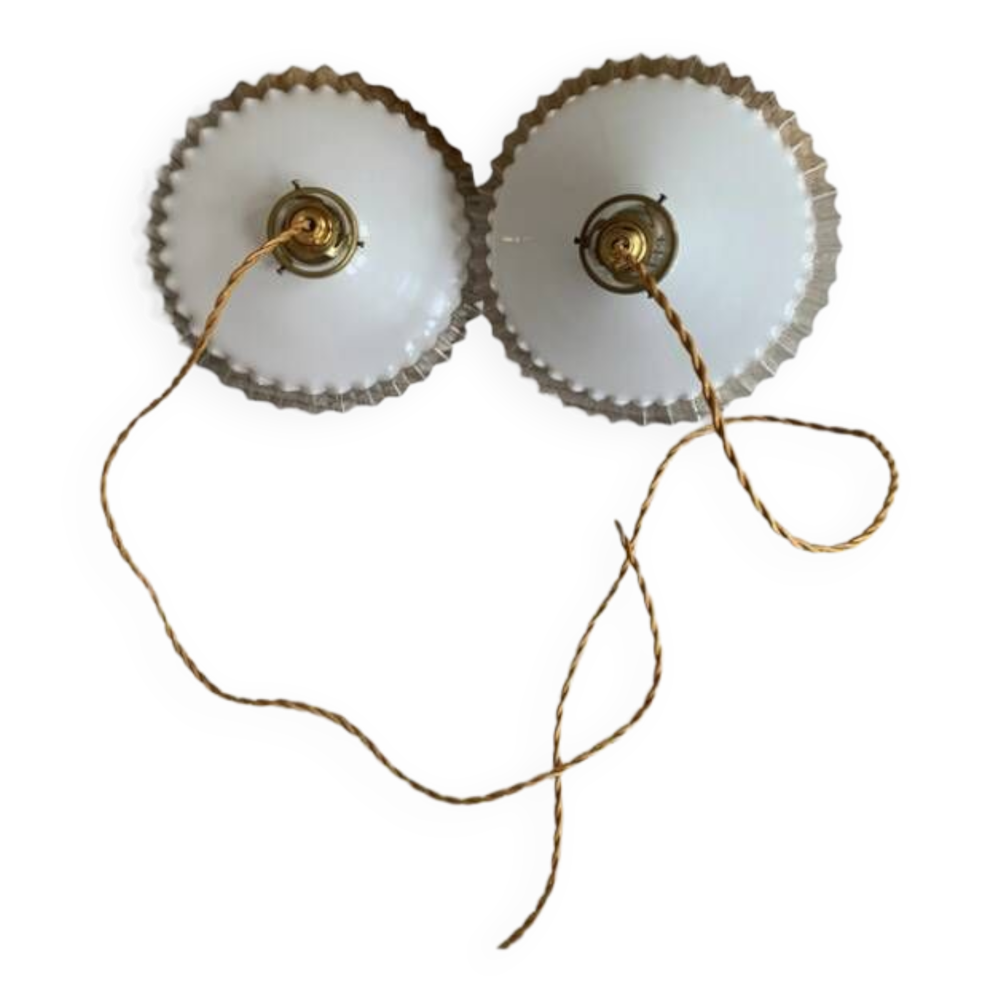 Old pairs of vintage white opaline pendant lights