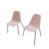 Pair of Legler rattan and metal dining / stacking chairs, Switzerland 1960s