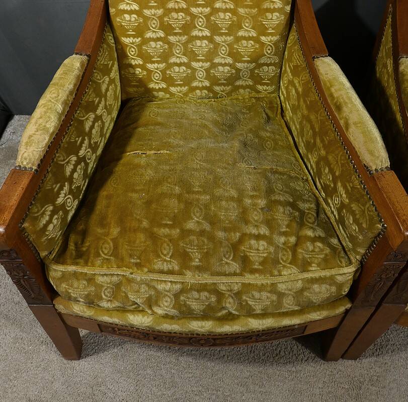 Pair of "Bergère" Armchairs in Mahogany, Empire Period – Early 19th Century
