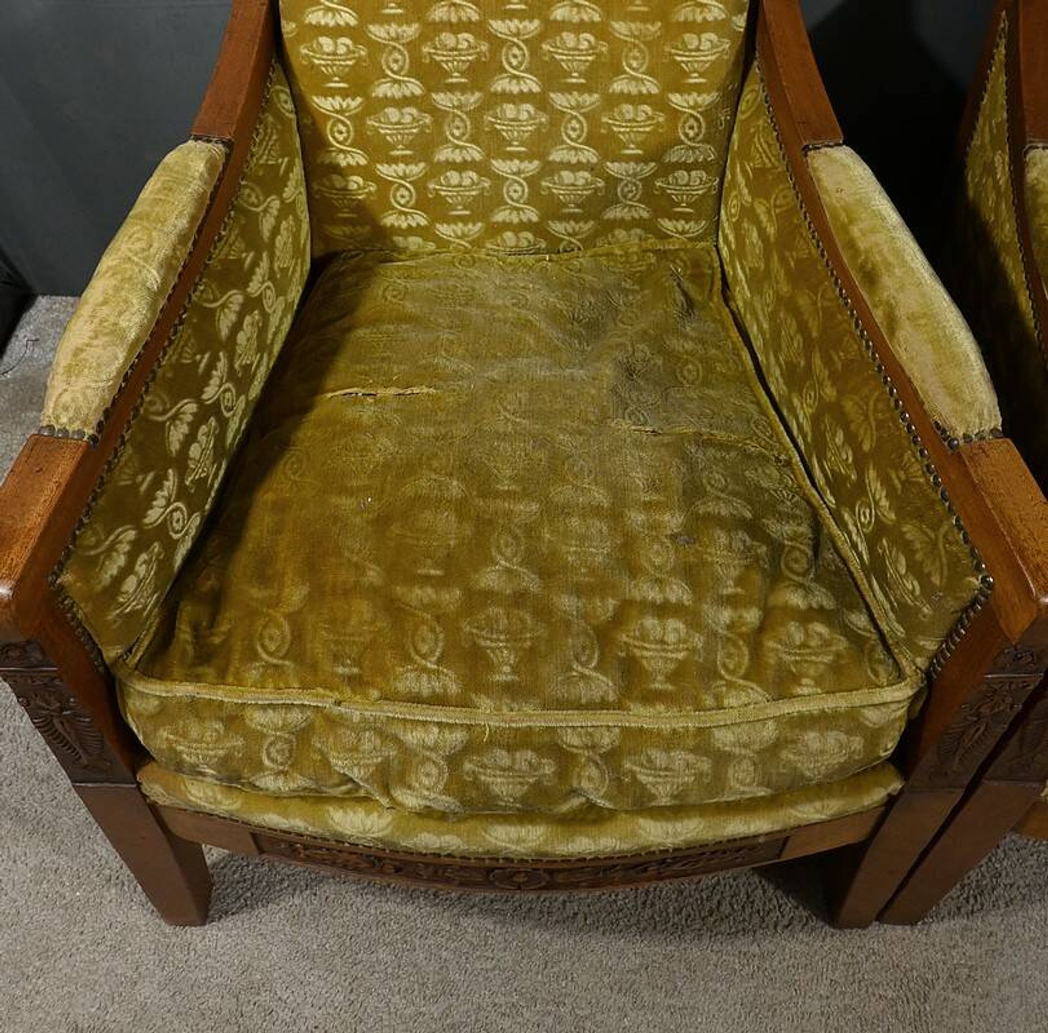 Pair of "Bergère" Armchairs in Mahogany, Empire Period – Early 19th Century