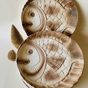 Set of 6 beige earthenware dinner plates, circa 1970, Sarreguemines, France.