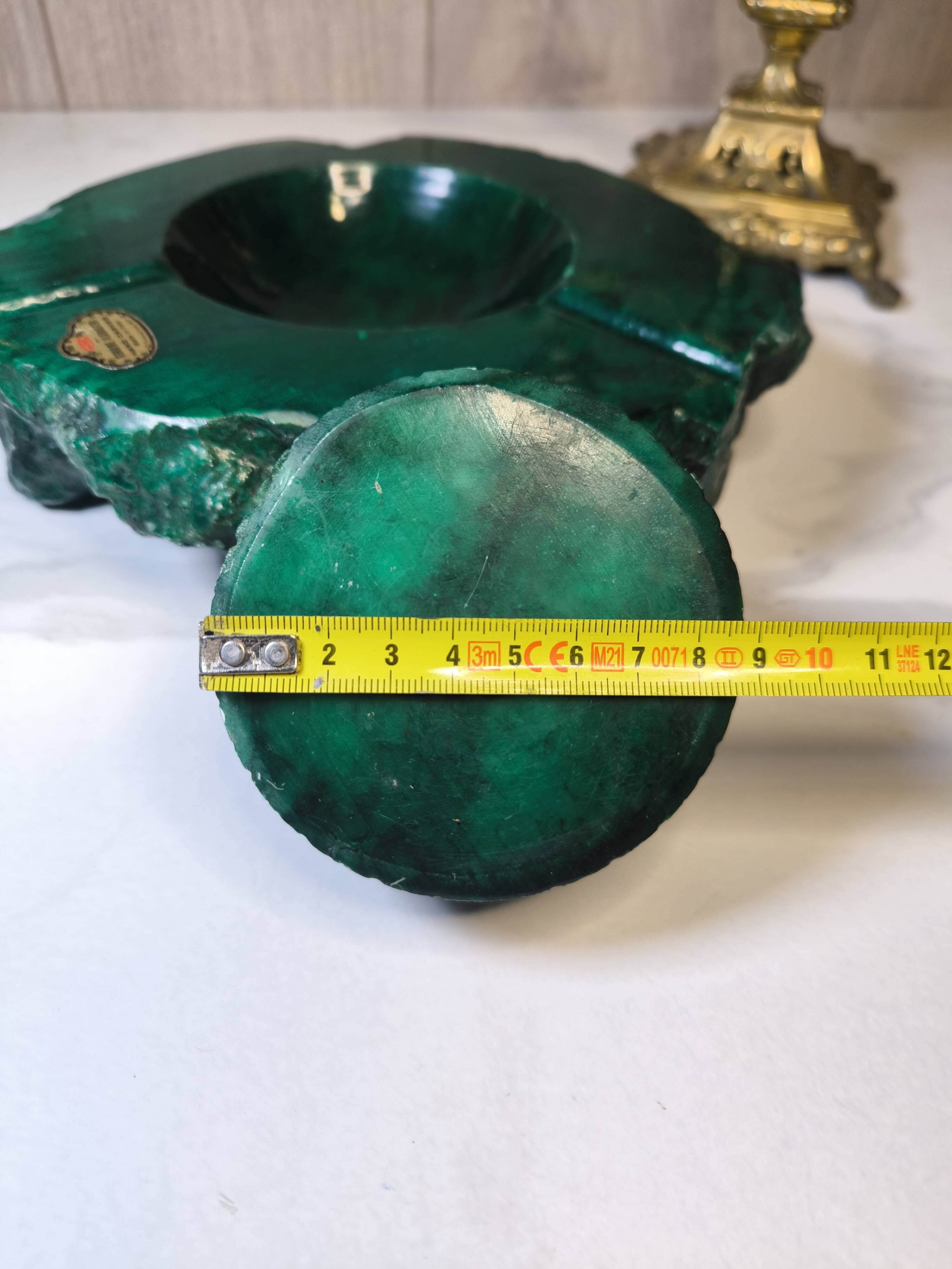 Vintage 70's Desk Set in Green Alabaster Malachite - 3 Pieces - Ita