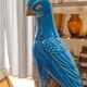 Turquoise glazed ceramic cockatoo parrot statuette 30 cm