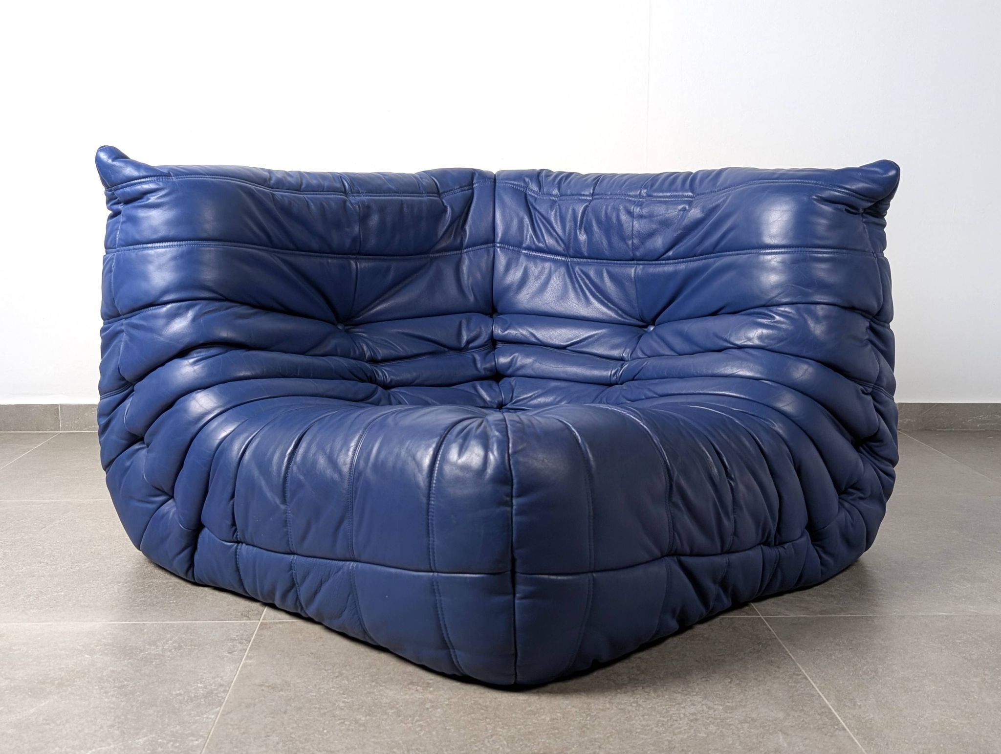 Michel Ducaroy Ligne Roset Blue Leather Togo Corner Sofa France 1980s