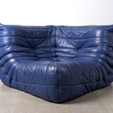 Canapé d'angle Michel Ducaroy Ligne Roset en cuir bleu Togo, France, années 1980