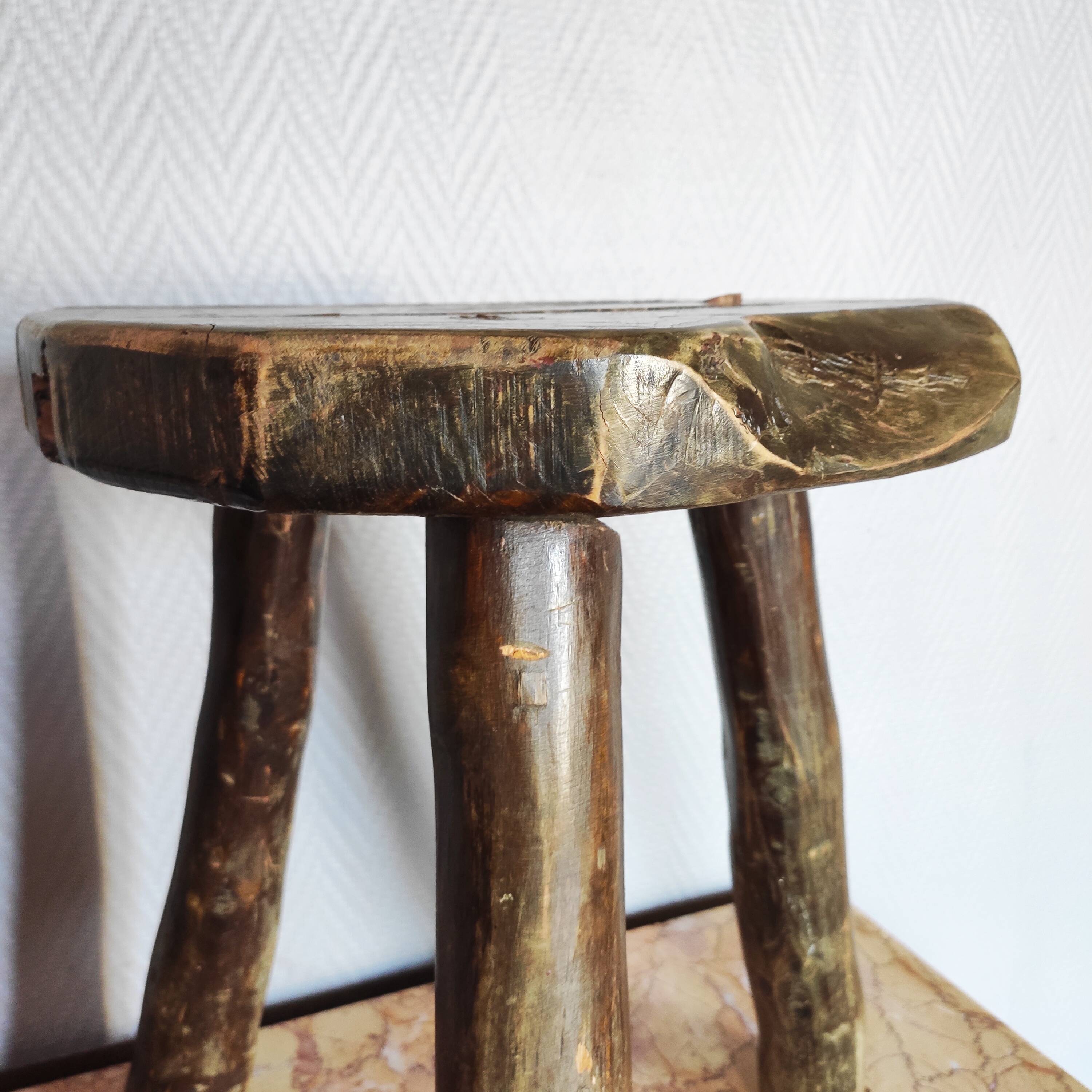 Tripod stool Brutalist Folk art