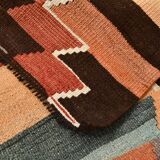 Vintage Kilim Rug, Geometric Zigzag Pattern in Earthy & Pastel Tones