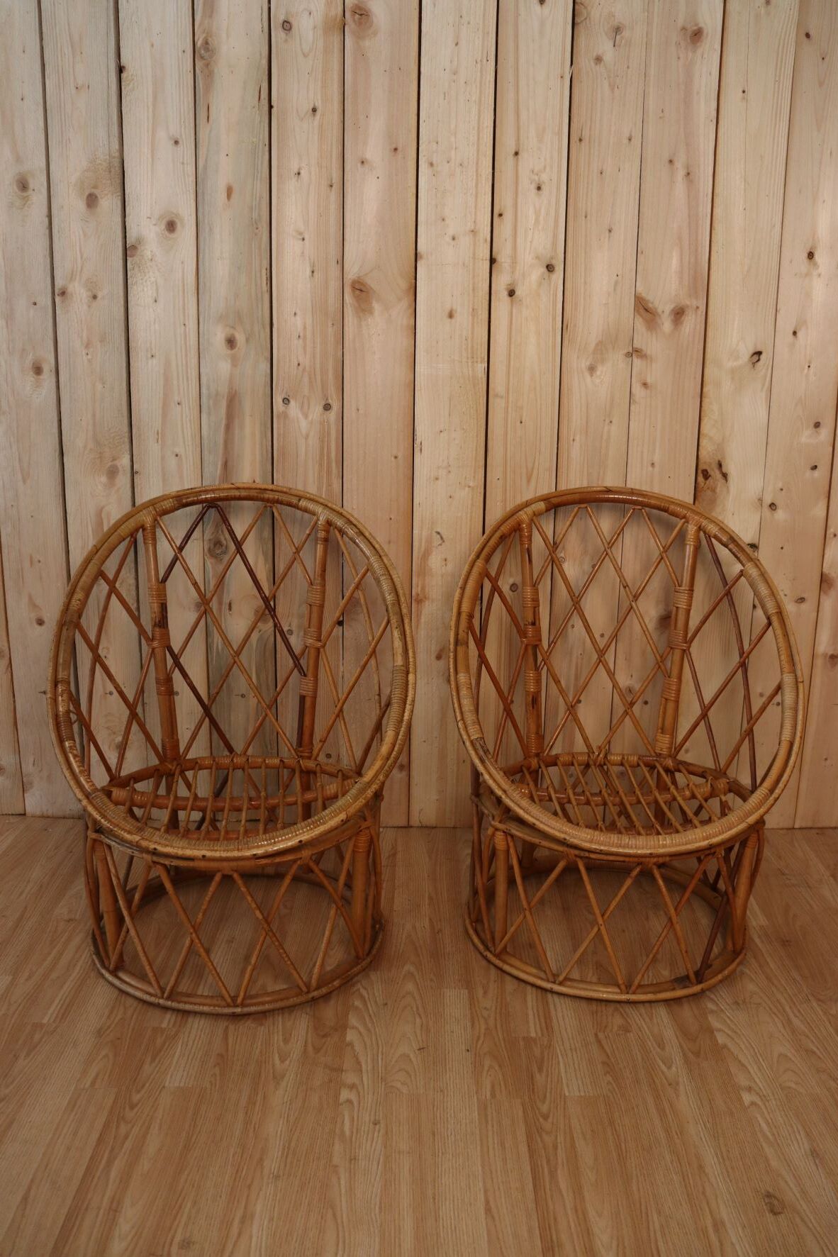 Pair rattan armchairs