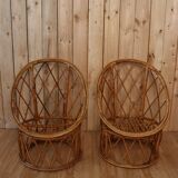Pair rattan armchairs