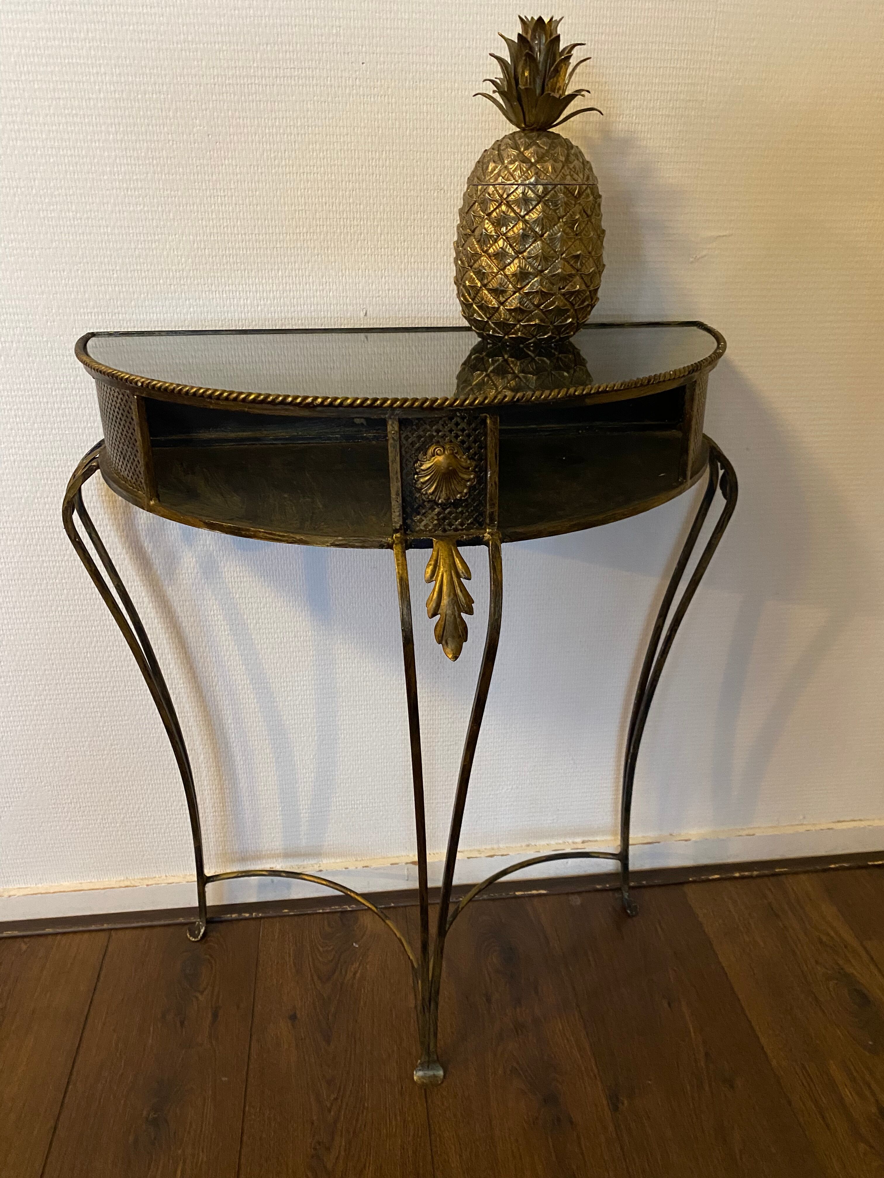 Vintage Regency Black and Gold Metal Console Hall Table, 1960s