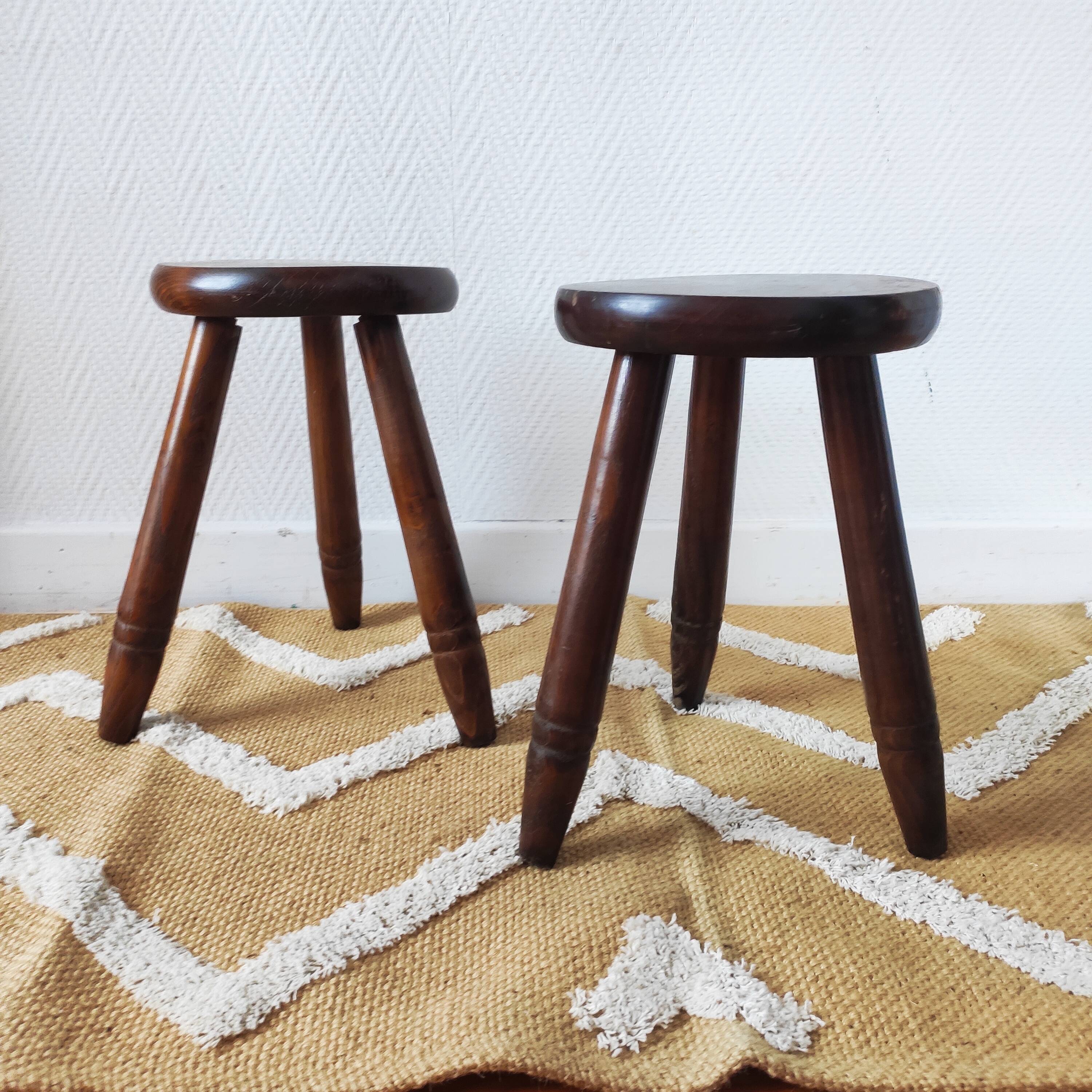 Vintage tripod stool pair
