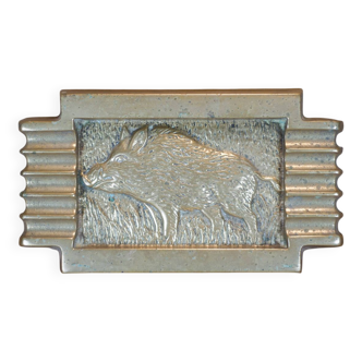 Art deco bronze ashtray wild boar pattern, bronze ashtray, brutalist, ashtray, collection