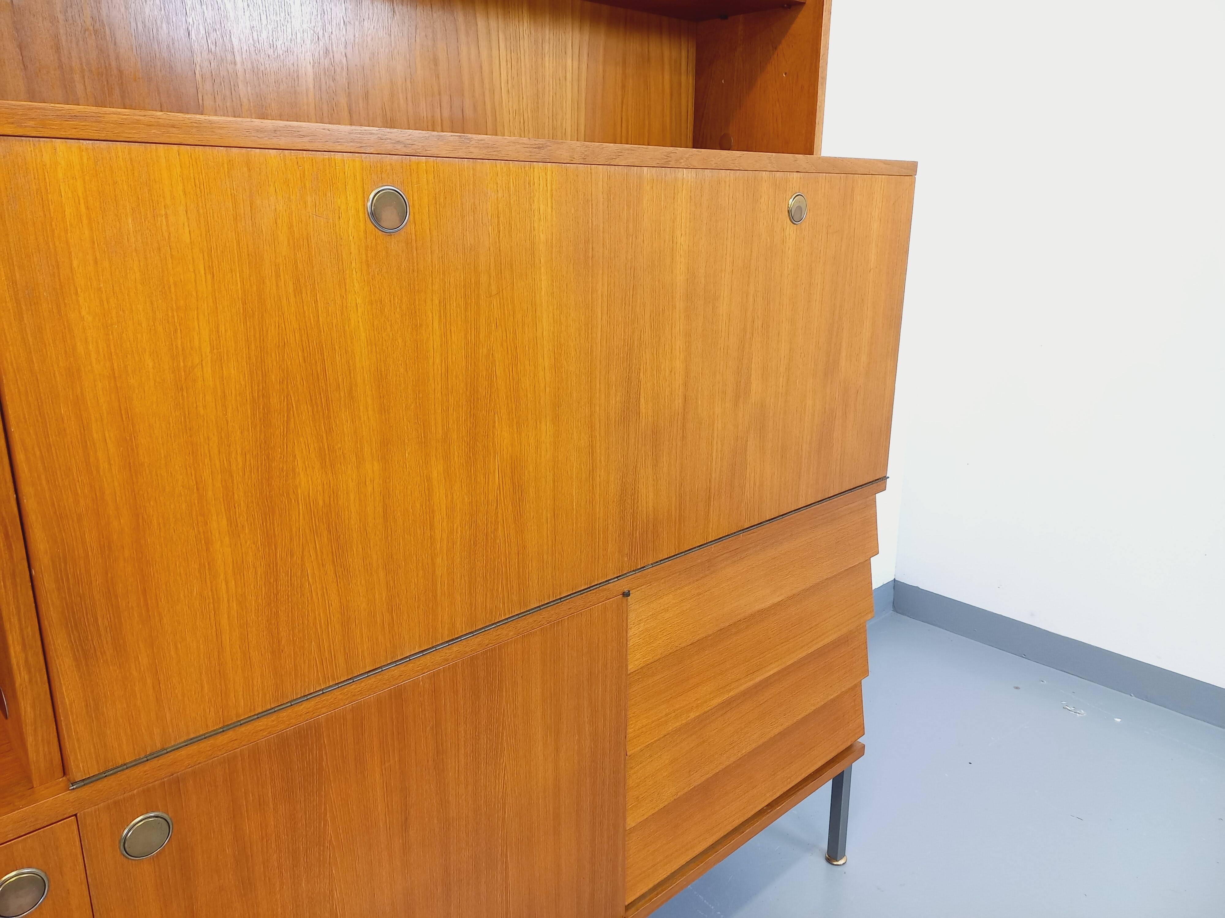 Louis Paolozzi modernist teak bookcase and secretary storage unit