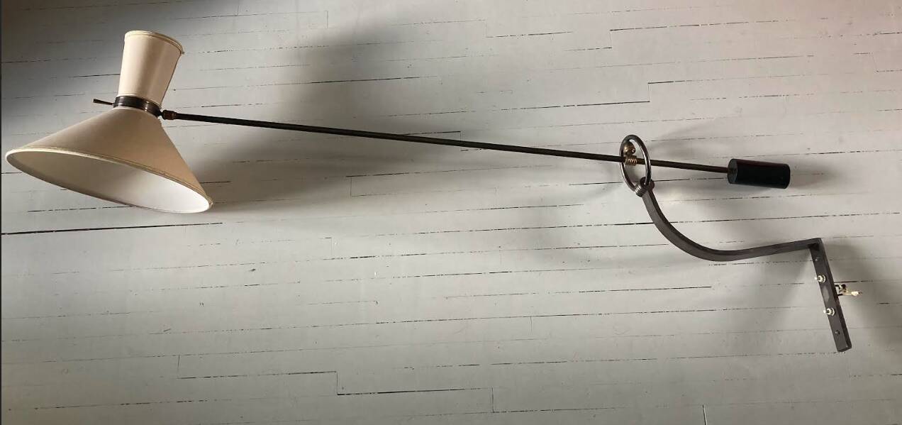 Rare pendulum wall lamp, Editions Maison Lunel, Paris, France, circa 1950