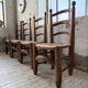 Set of 4 oak and straw chairs Dudouyt 1940