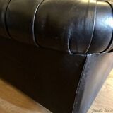 Canapé Chesterfield en cuir noir véritable 3 places