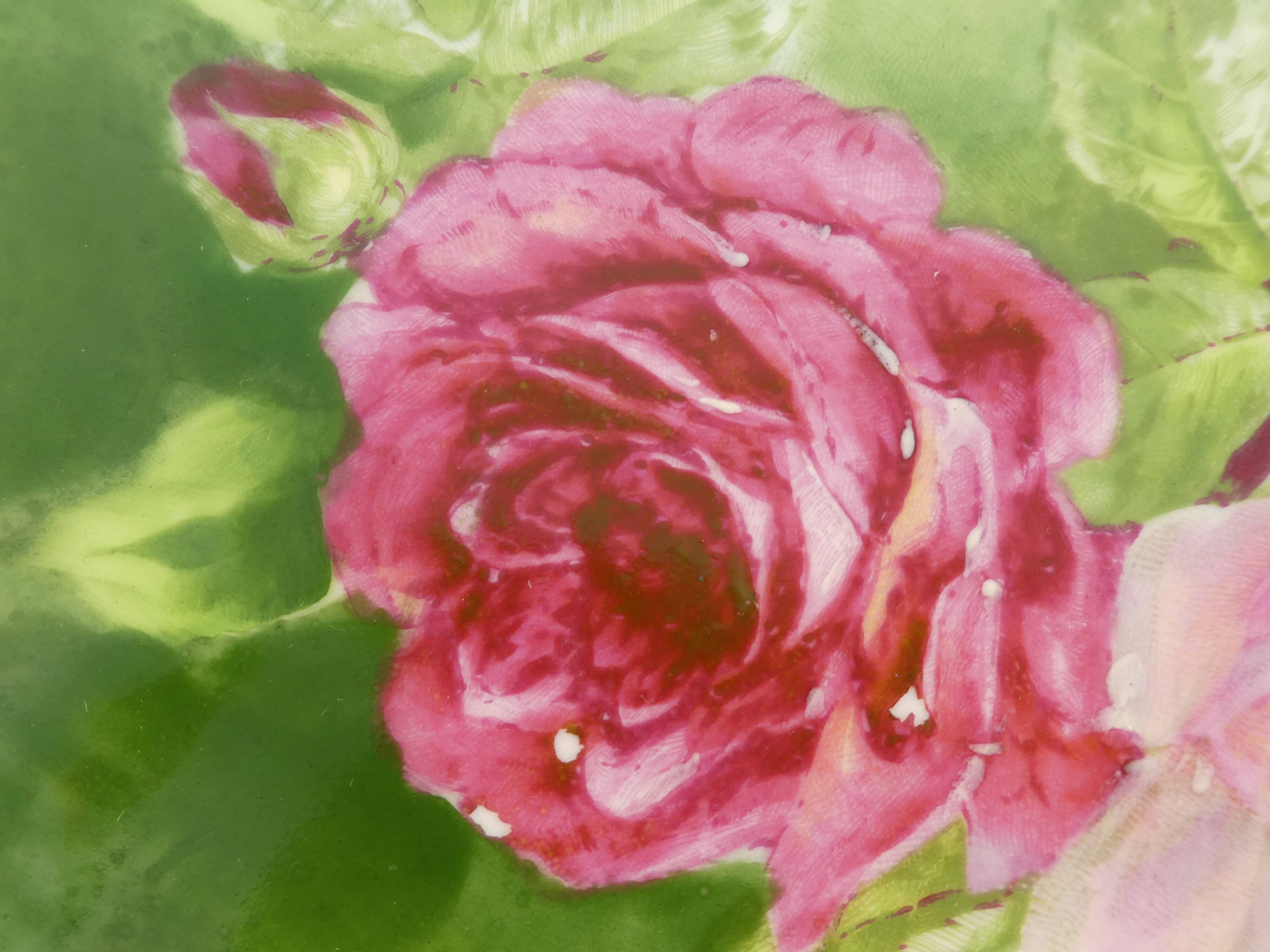 Pair of limoges porcelain plate ''Mandavy de mavaleix'' rose decoration