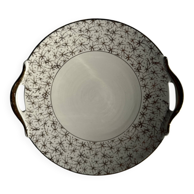 Petit plat à tarte vintage 2 anses doré motifs abstraits D28