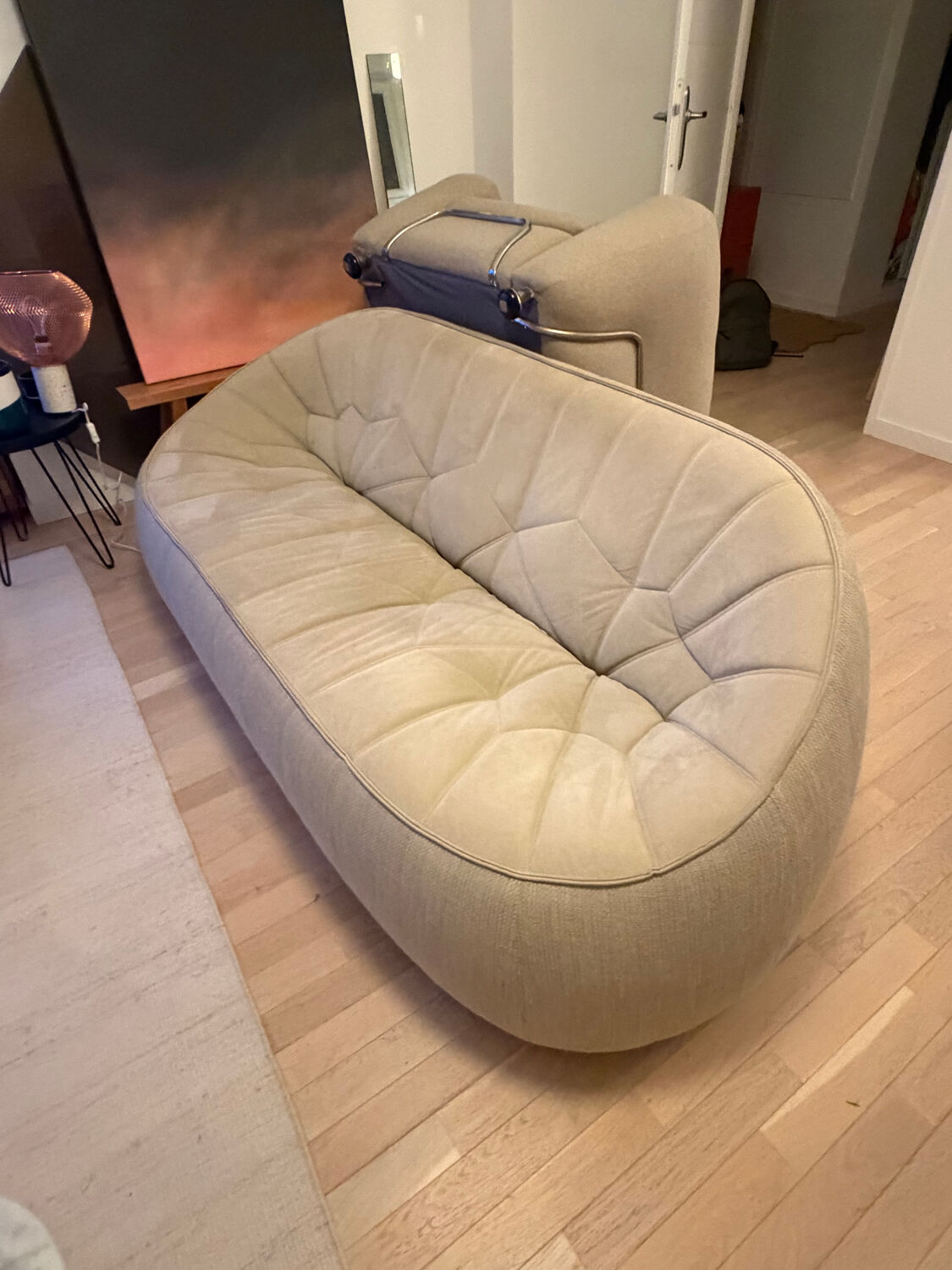 Three-seater cinnamon ottoman alcantara
