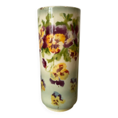 Grand vase tubulaire en Terre de Fer Choisy-le-Roi , décor de pensées
