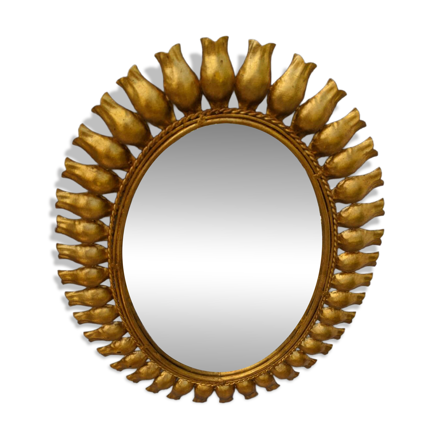 Miroir tulipe en métal doré ovale décoration campagne