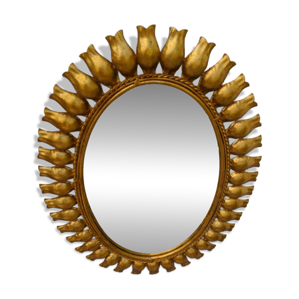 Miroir tulipe en métal doré ovale décoration campagne — Beyit