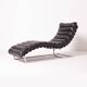 Oviedo mid-century vintage style chaise longue in dark brown leather and chrome