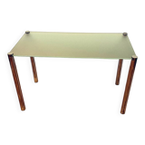 Rectangular table in tinted glass and chrome legs