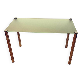 Rectangular table in tinted glass and chrome legs