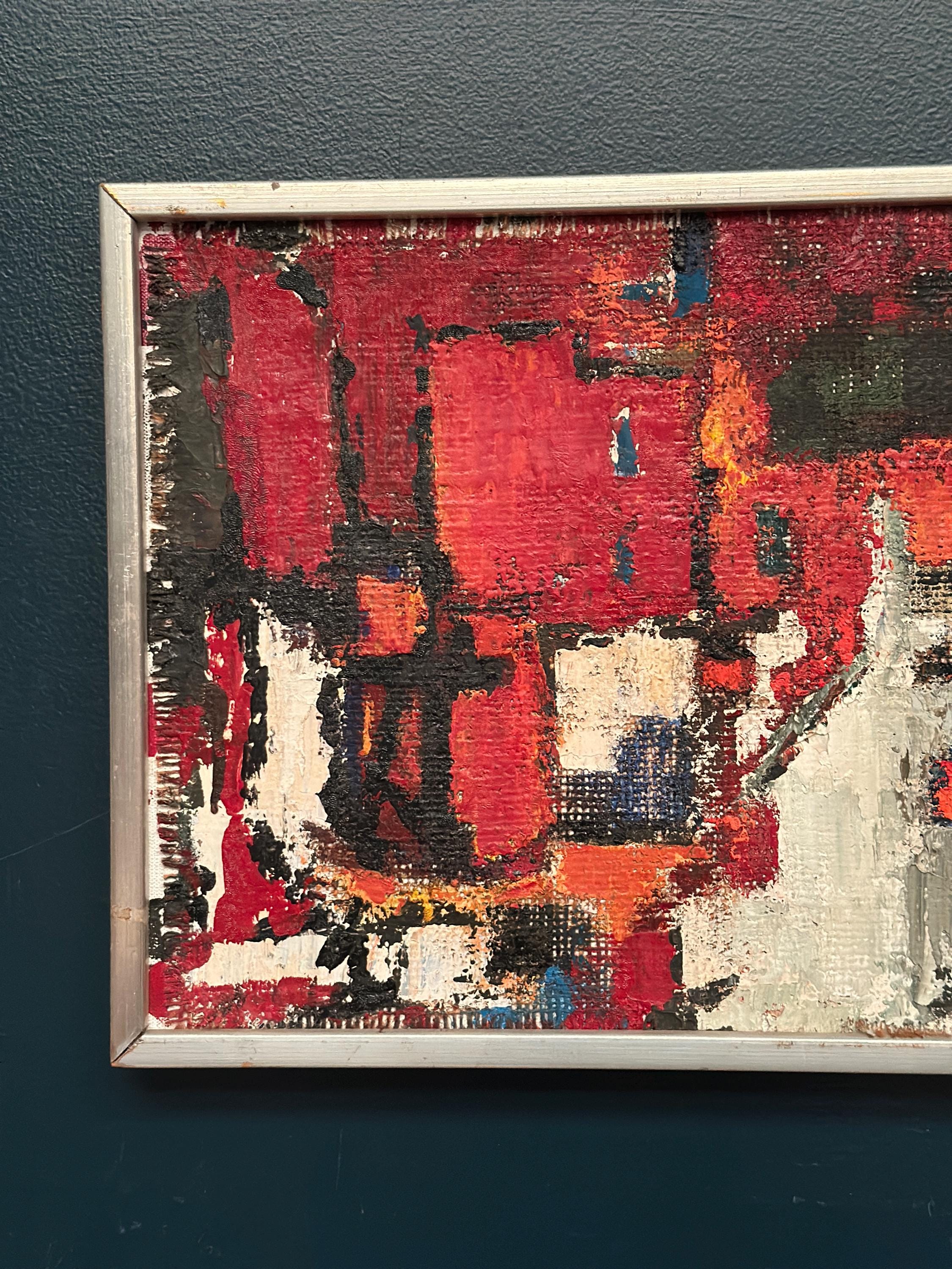Original Swedish Oil On Canvas – “Cityscape In Red” By Holger Oijens (1907–2004) – Signed – Vintage & Framed