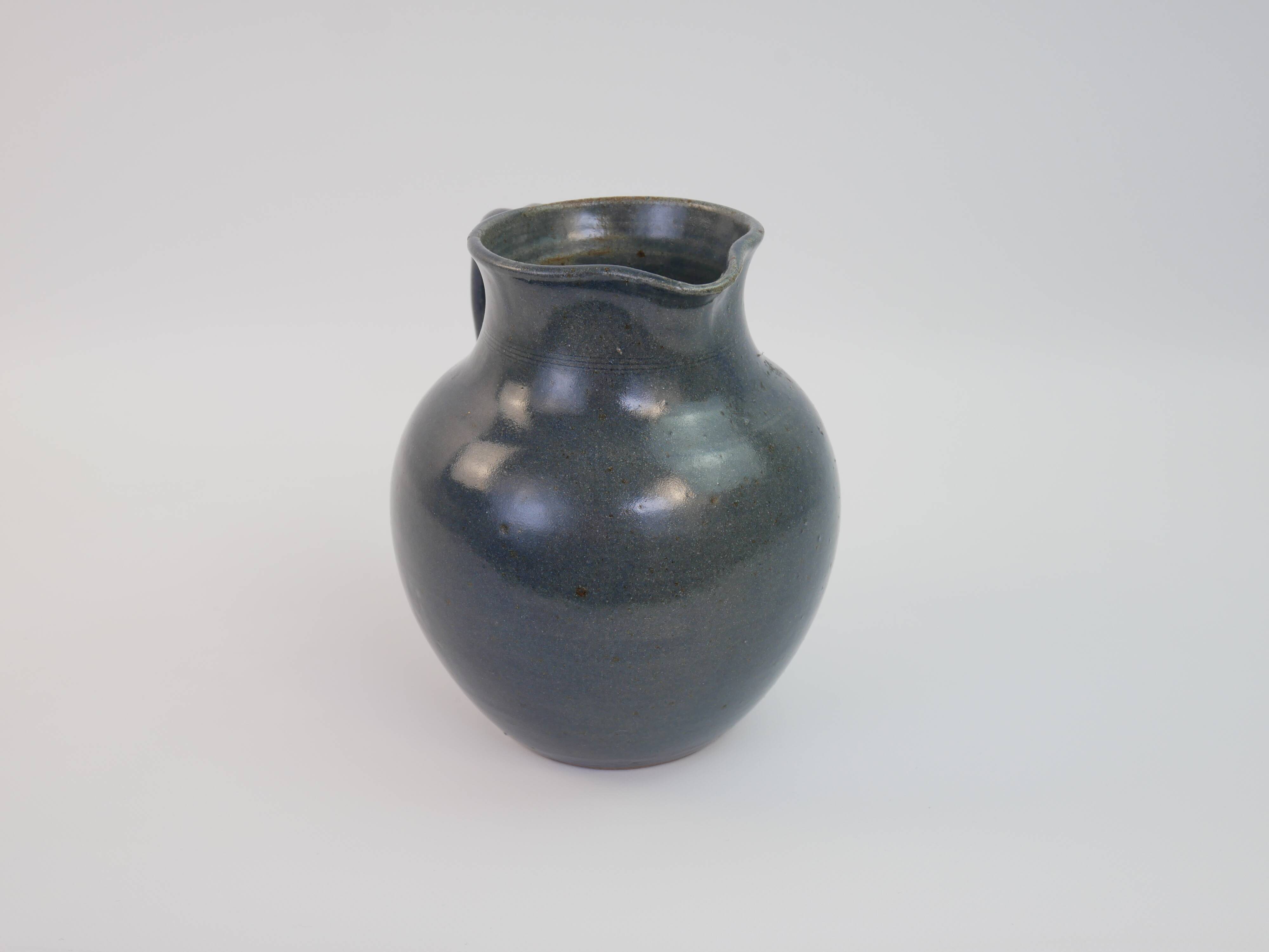 Large blue glazed stoneware pitcher Le Rivet France