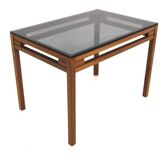 Scandinavian side table in walnut and glass, Sweden, 1960s