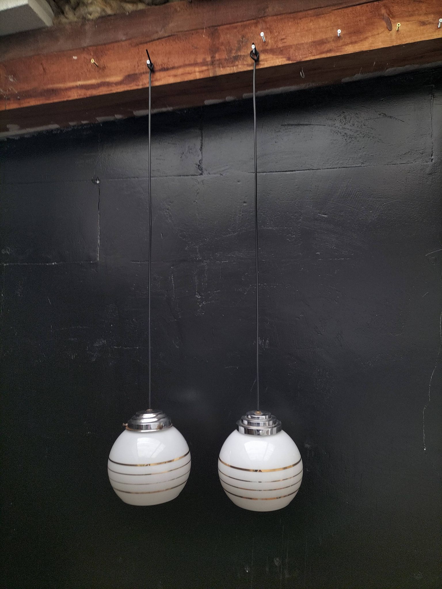 Pair of opaline pendant lights