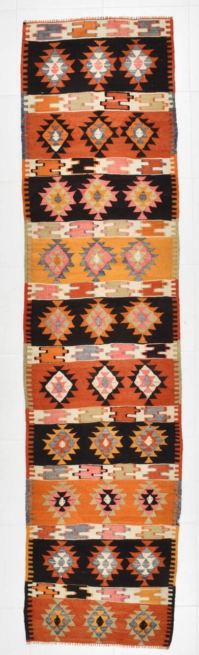 3x10 Boho Style Kilim Runner Rug, Peach Orange Vintage Runner, 73x296 Cm