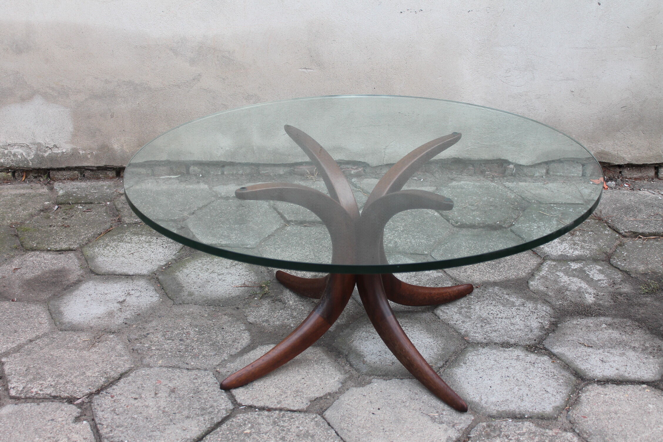 Glass and wood coffee table, 1960