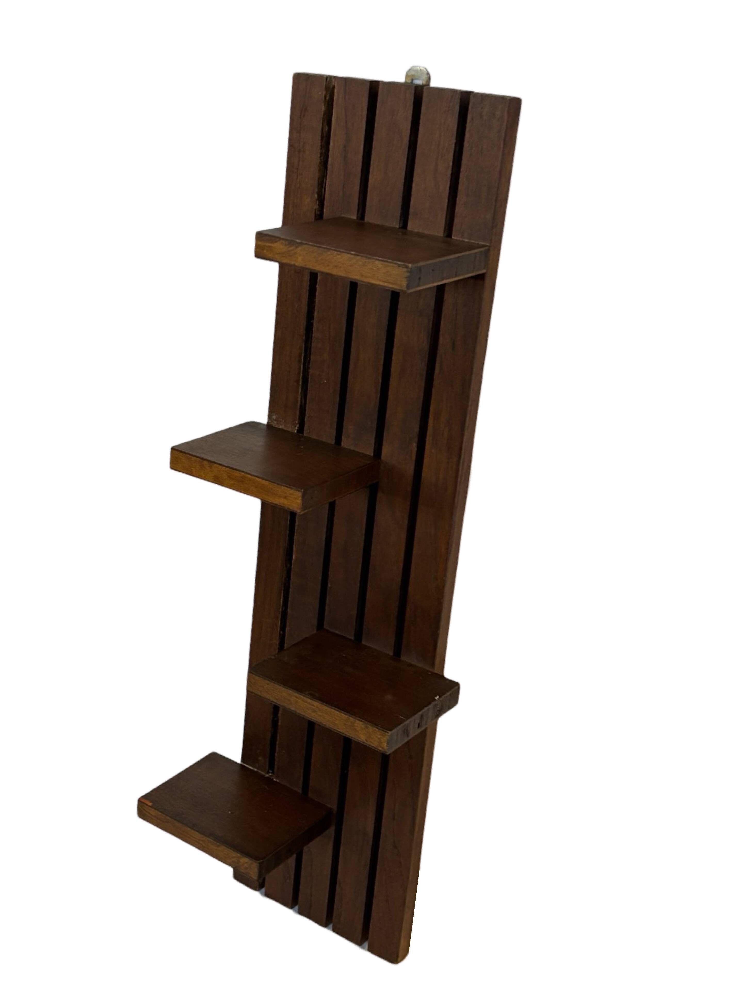 vintage wall shelf plant support, decoration oak wood