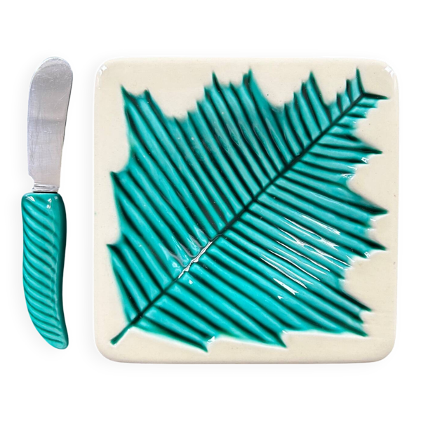 Beurrier et couteau décor feuille