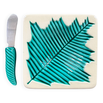 Butter dish and leaf decor knife