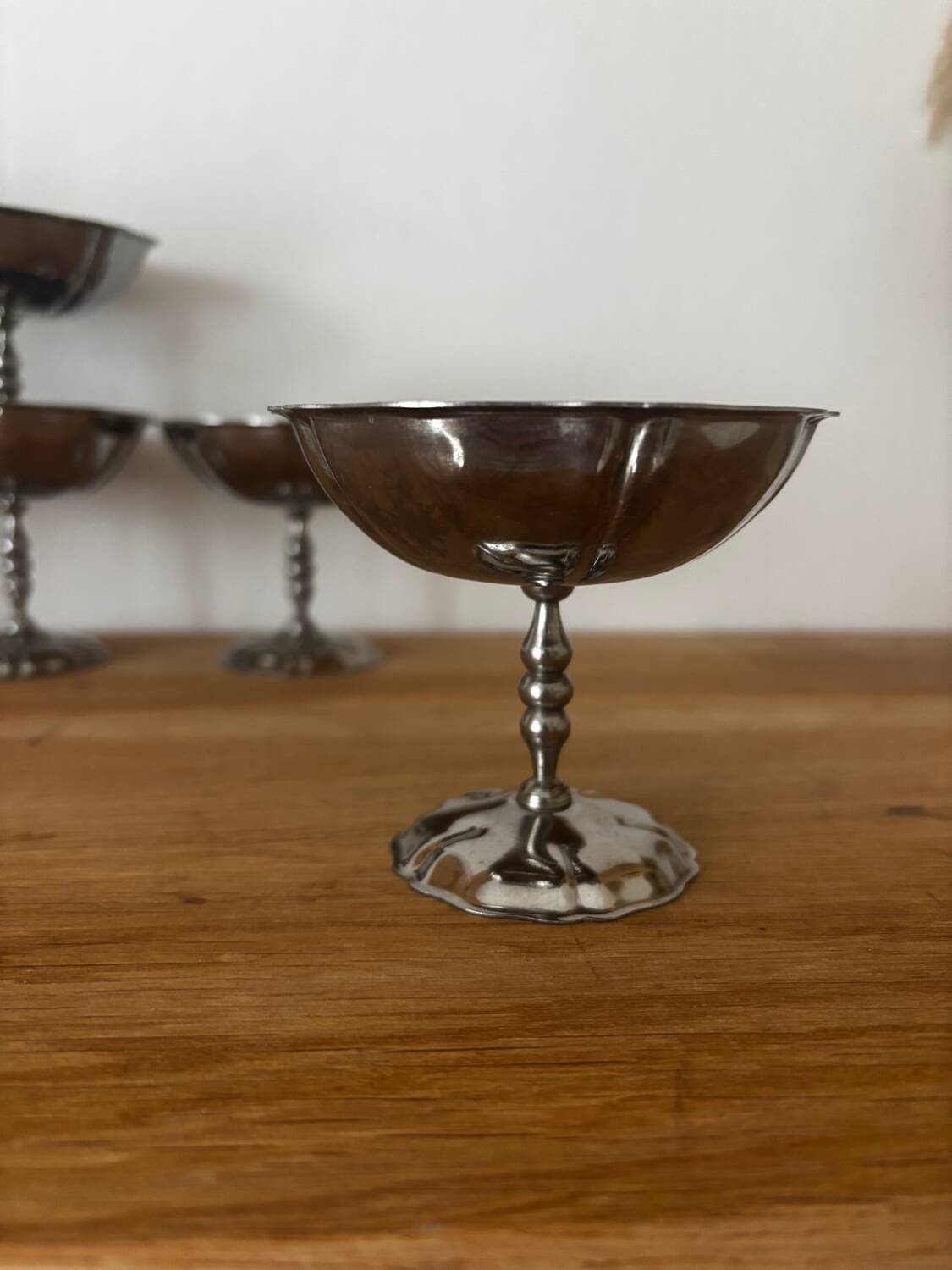Vintage set of 6 finely engraved stainless steel bowls.