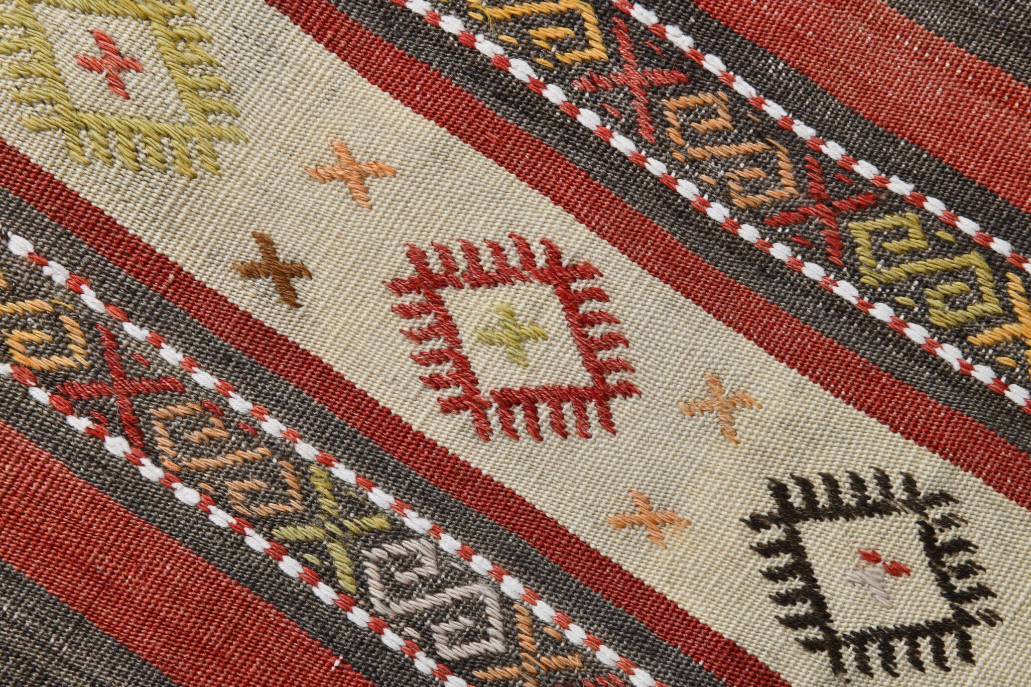 2x10 Kilim Red & Beige Hallway Kilim Runner, 69x316 Cm