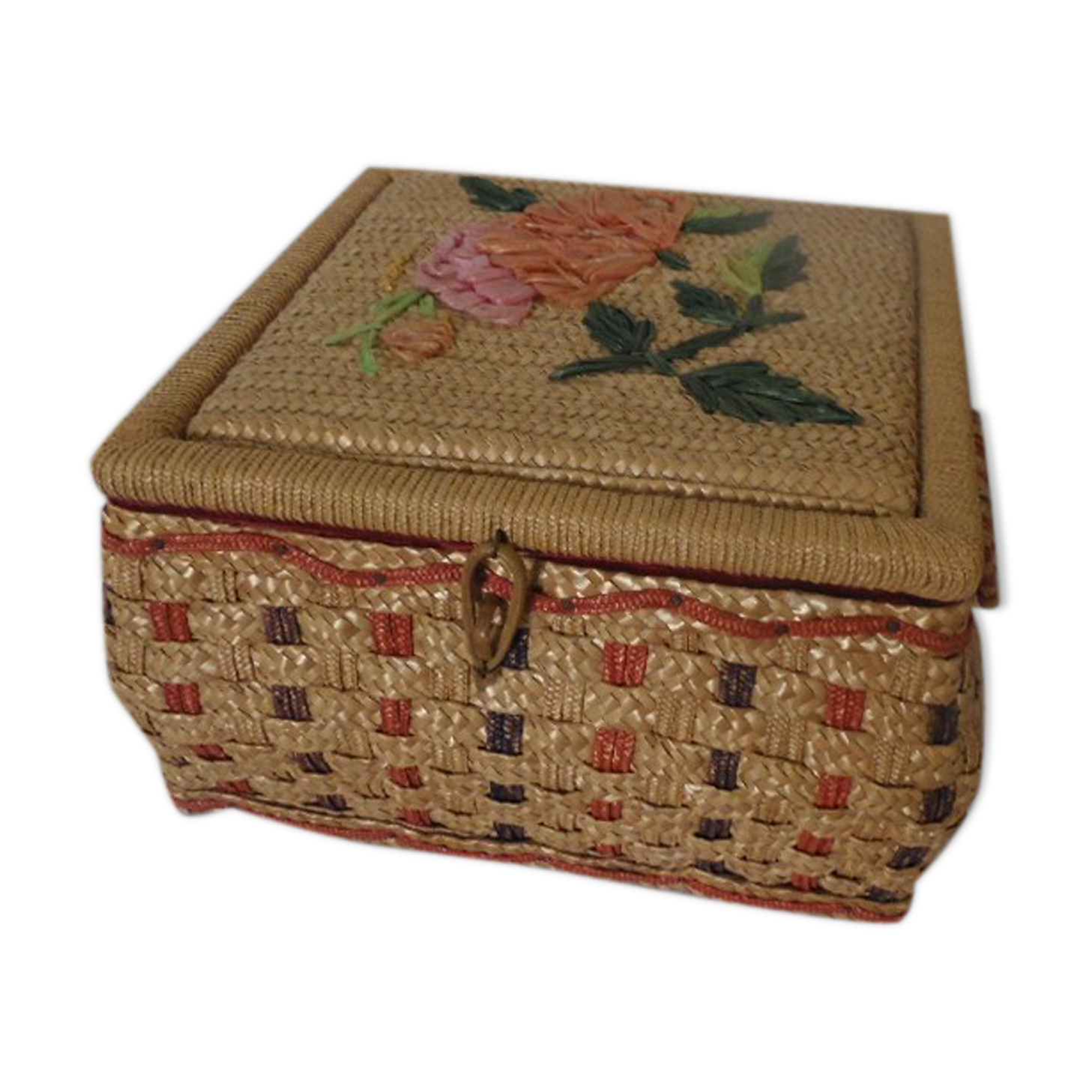 Straw and raffia sewing basket