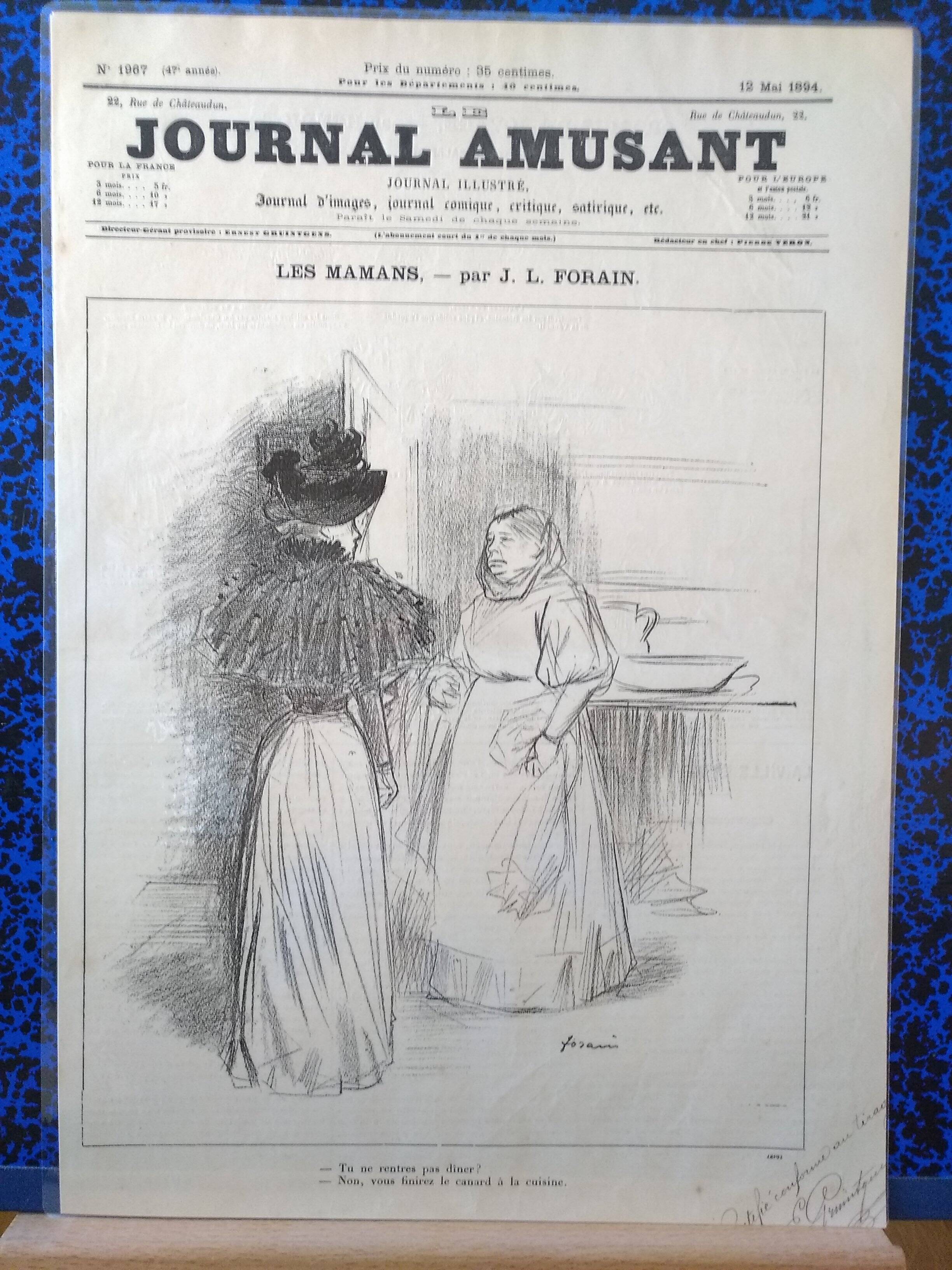 Drawing a sketch illustration jl .forain from period magazine le journal amusant 1894